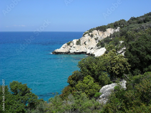 The turquoise ocean and paradise beaches of the greek island of Samos in the Aegean Sea  Greece
