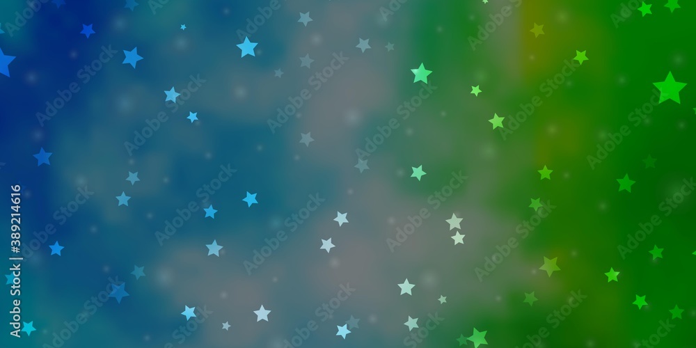 Fototapeta premium Light Blue, Green vector background with small and big stars.