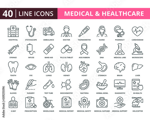 Healthcare and medical vector line icons set