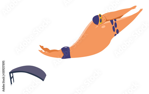 Athlete jumping into the water from a springboard