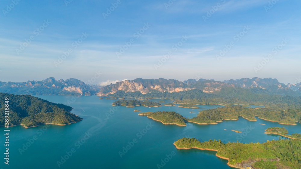 Aerial view drone shot of scenery mountain tropical rainforest in thailand Beautiful nature landscape.