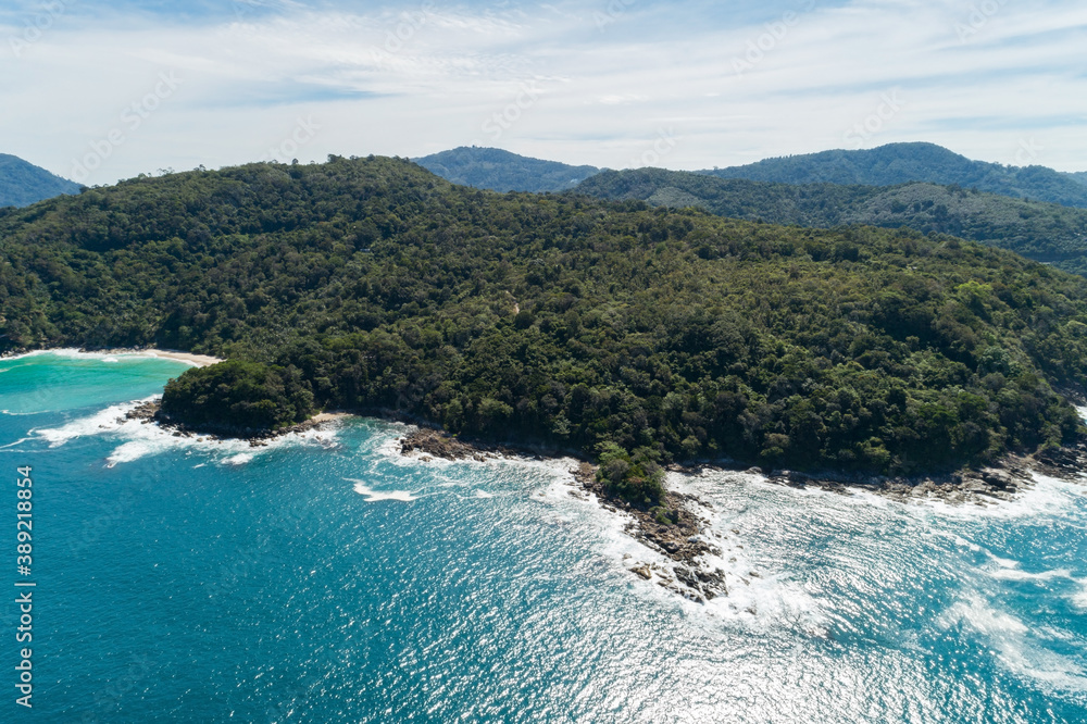 Landscape nature scenery view of Beautiful tropical sea with Sea coast view in summer season image by Aerial view drone shot, high angle view.