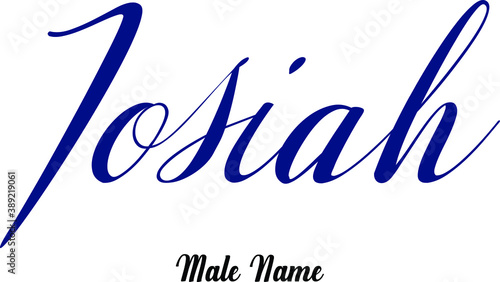 Josiah-Male Name Cursive Calligraphy Blue Color Text on Light Grey Background photo