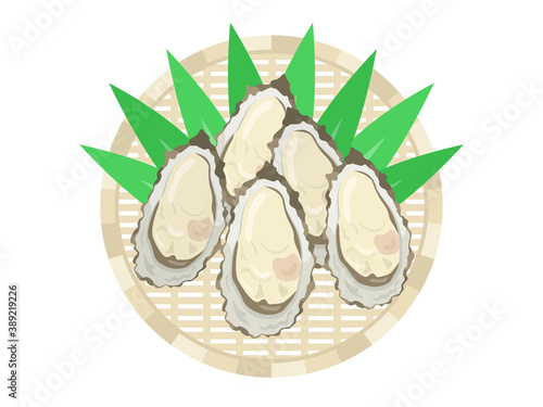 ザルに盛られた牡蠣のイラスト