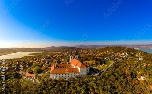 Tableau sur toile Tihany panoramic landscape with the abbey, lake Balaton, Hungary, autumn