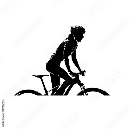 Mtb rider, woman on her mountain bike, side view isolated vector silhouette