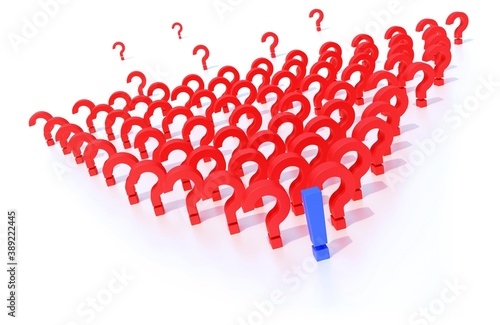 Exclamation point and question marks. Digitally generated image. 3D illustration.