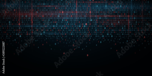 Abstract programming background. Glowing binary software code. Random binary numbers of program code. Digital data technology concept. Vector Illustration