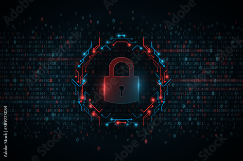 Electronic Circuit Board Lock. Abstract binary programming code background. Hight technology design. User is denied access. Vector illustration