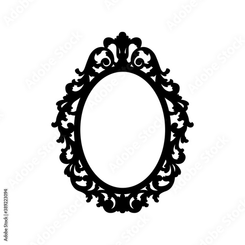 Oval elegant classic frame. Black silhouette.