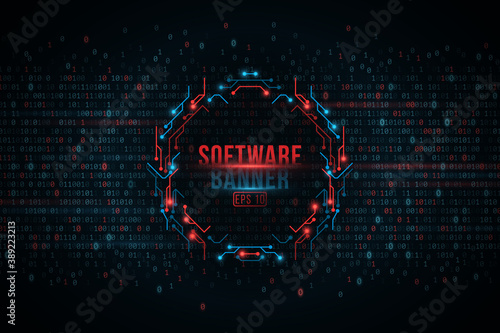 Software programming binary code and computer circuit board banner, Cyber Security. Digital Data Technology Concept. Vector Illustration
