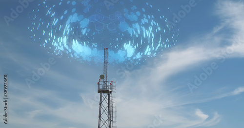 Fototapet Tower with cell signal in sky