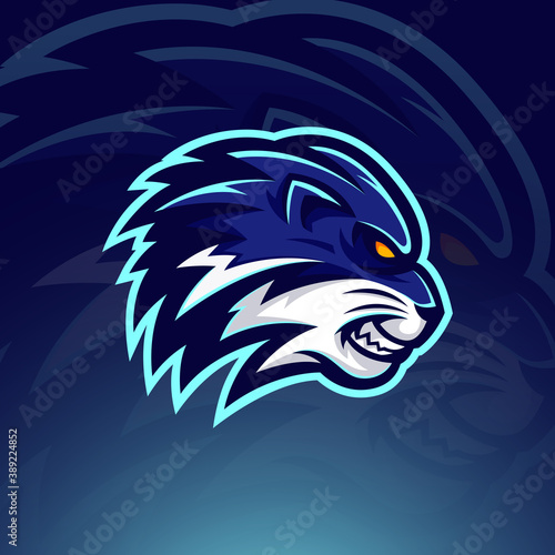 Blue lion head e sport logo template