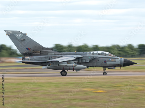 An RAF Tornado GR.4 fires up its afterburners and takes off at an airshow to start its display.