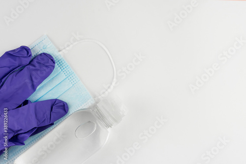 Surgical mask, antiseptic gel, with white background