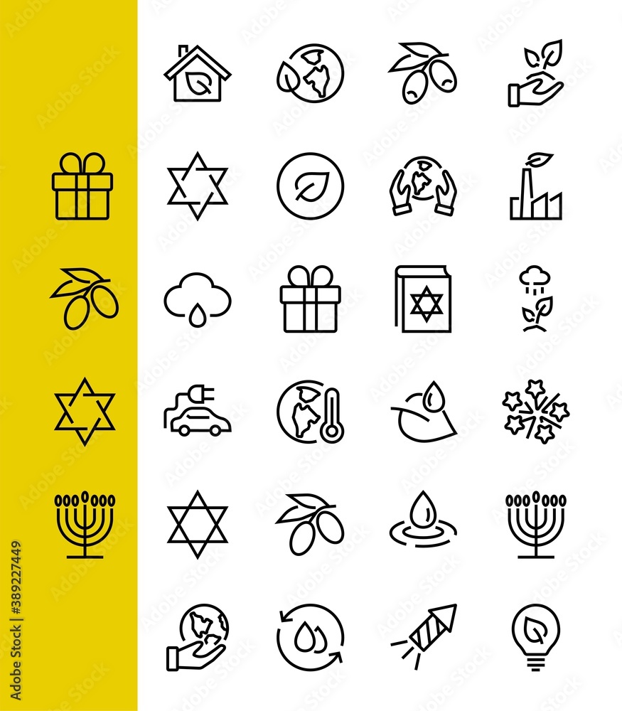 Fototapeta premium set of ECOLOGY icons, vector lines contains such icons as an electric car, global warming, forest, eco, watering plants, plants and much more. Editable stroke, ecology