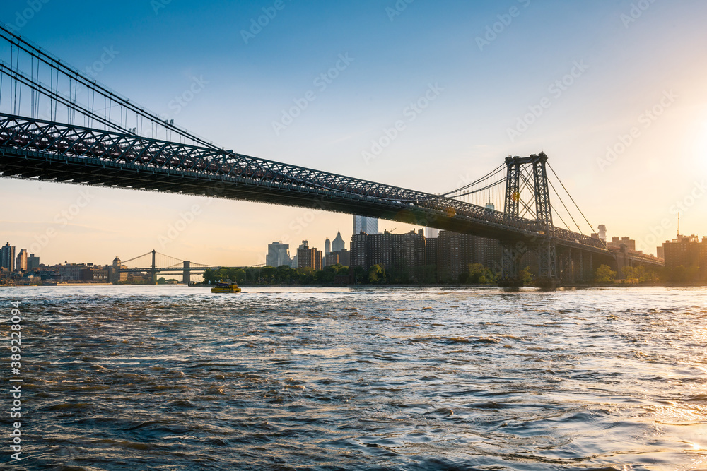 Beautiful day at the Williamsburg Bridge and New York City skyline Beautiful day at the Williamsburg Bridge and New York City skyline
