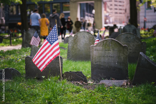 American Flag on memorial day by the graveyard of heroes
