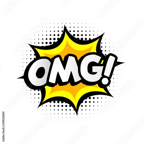 Colorful stickers at colorful comic strip. pop art speech bubbles with text OMG