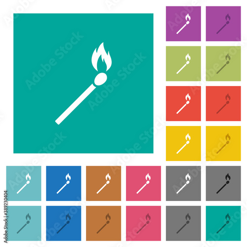 Burning matchstick square flat multi colored icons
