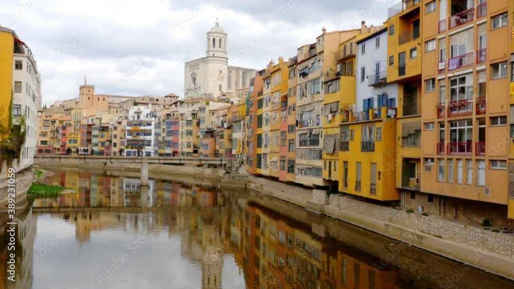 River and cathedral of Girona, Spain, Europe, 4k River and cathedral of Girona, Spain, Europe, 4k