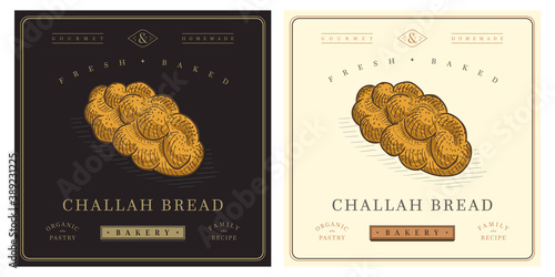 Challah Zopf sweet white bread vintage illustration