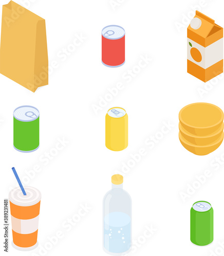 Drinks set. Isometric vector illustration in flat design.