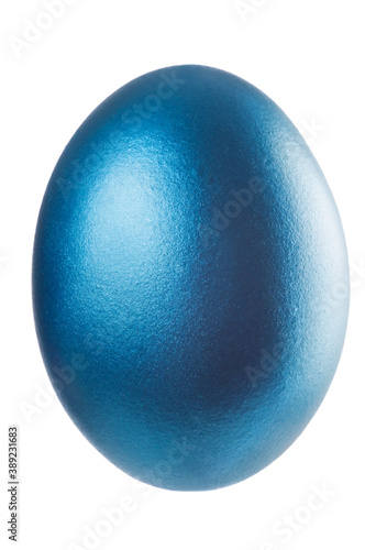 Single Easter Egg isolated on white. A lovely Blue metallic egg on white background. Studio shot