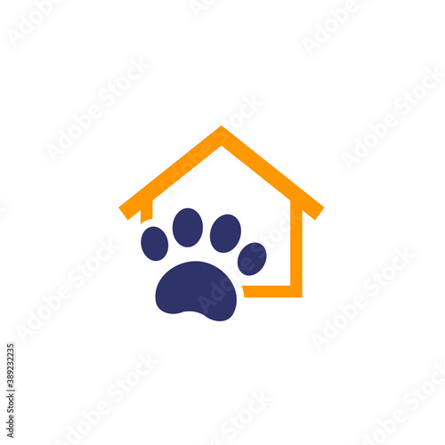 pet house logo, paw and home icon on white