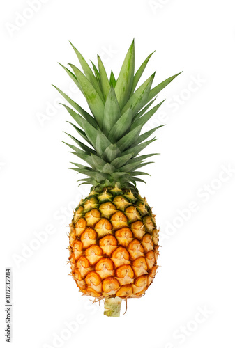 Fresh pineapple fruits isolated on a white background, top view.
