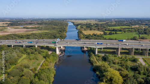 Canvastavla Thelwall Viaduct and the M6 Motorway near Warrington in Cheshire