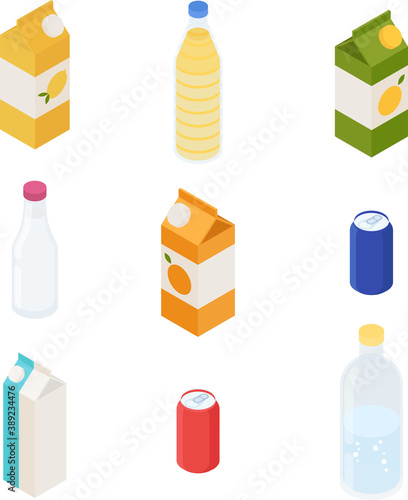 Drinks set. Isometric vector illustration in flat design.