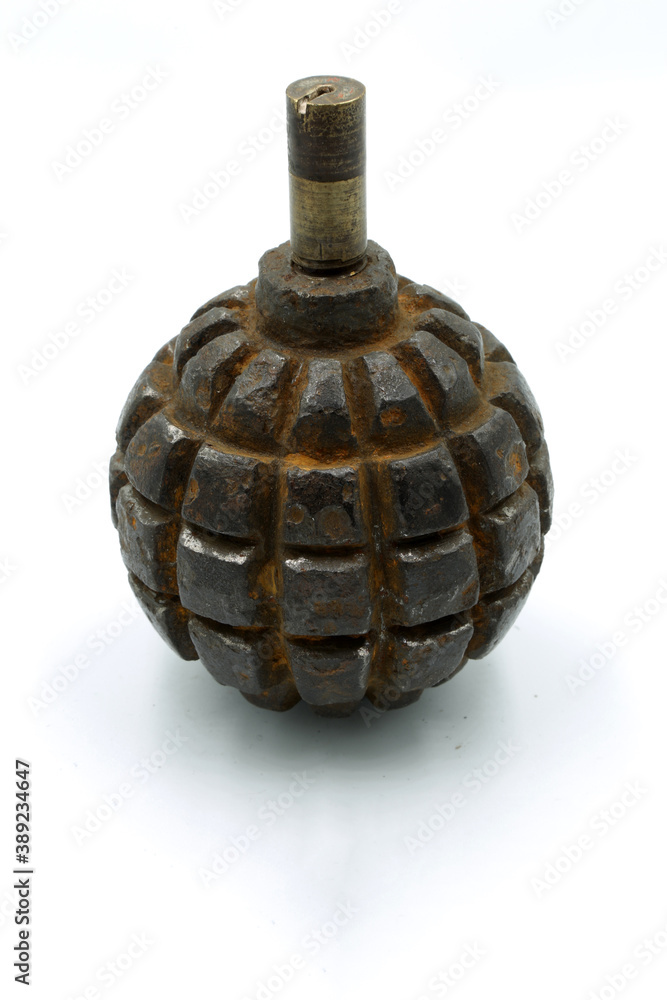 World War I grenade on white background World War I grenade on white background