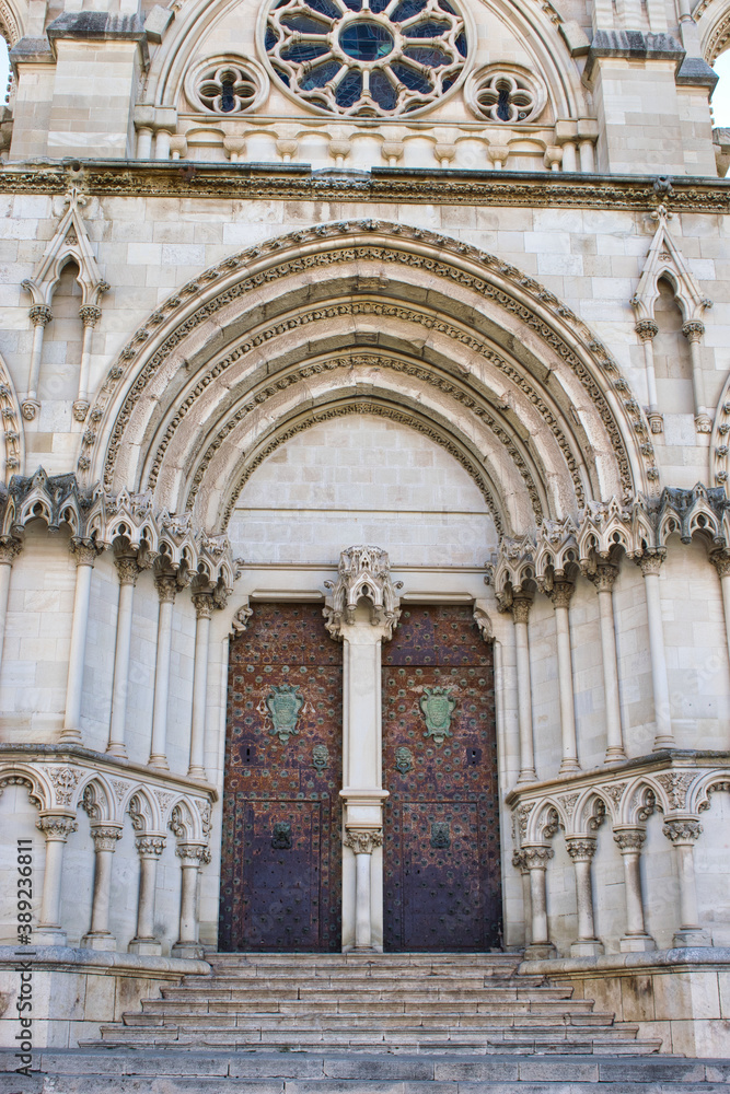 Gothic style main door of the Cathedral of Santa Maria and San Julian in Cuenca