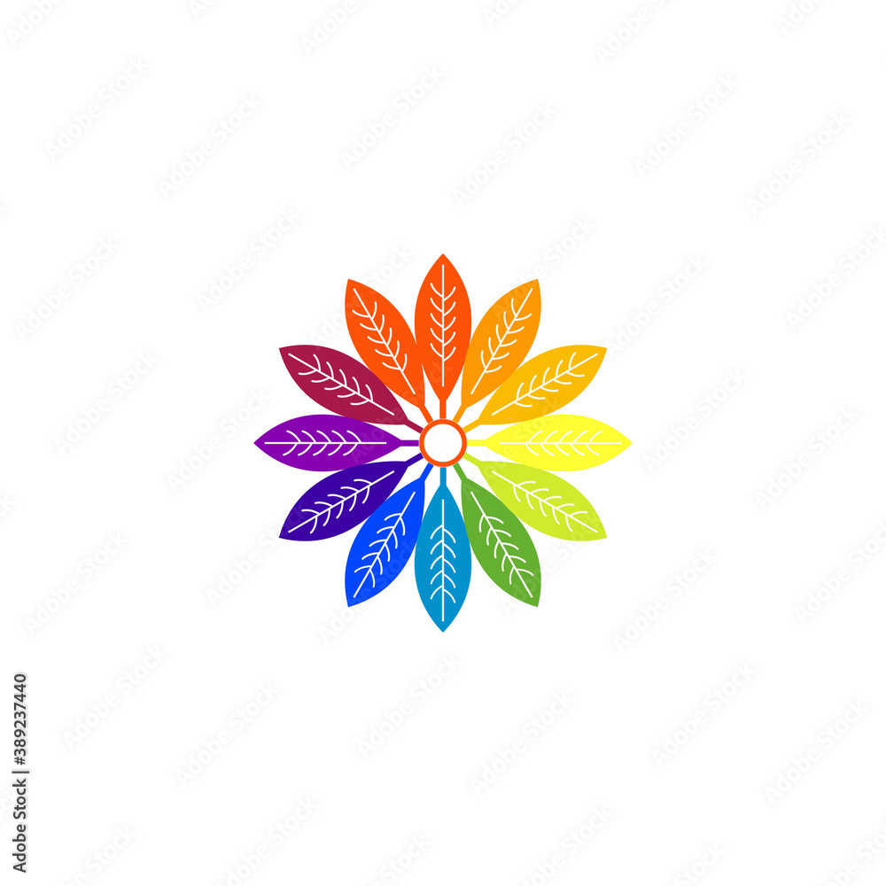 colorful mandala art leaves logo vector illustration design