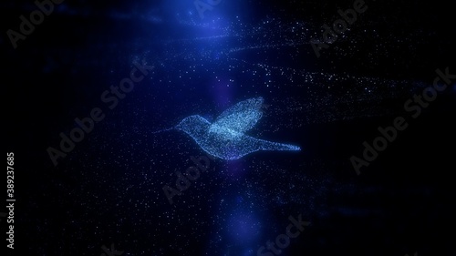 Beautiful Flying bird, Digital and futuristic Glowing blue bird flying through particles © 💘♠ Aldrick ♠💘