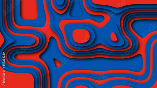 Abstract layered background in red and blue colors in papercut style