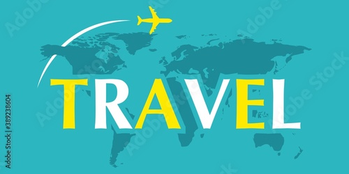World map travel, global, plane, hollidays, weekand flat style vector illustration