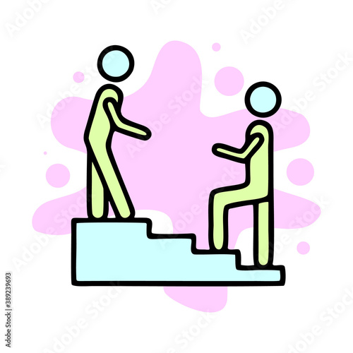 Man stairs hand help icon. Outline man stairs hand help vector icon
