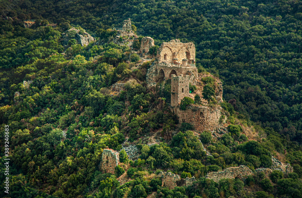 The ruins of Montfort Castle, ancient crusador fortress in northern Israel.
