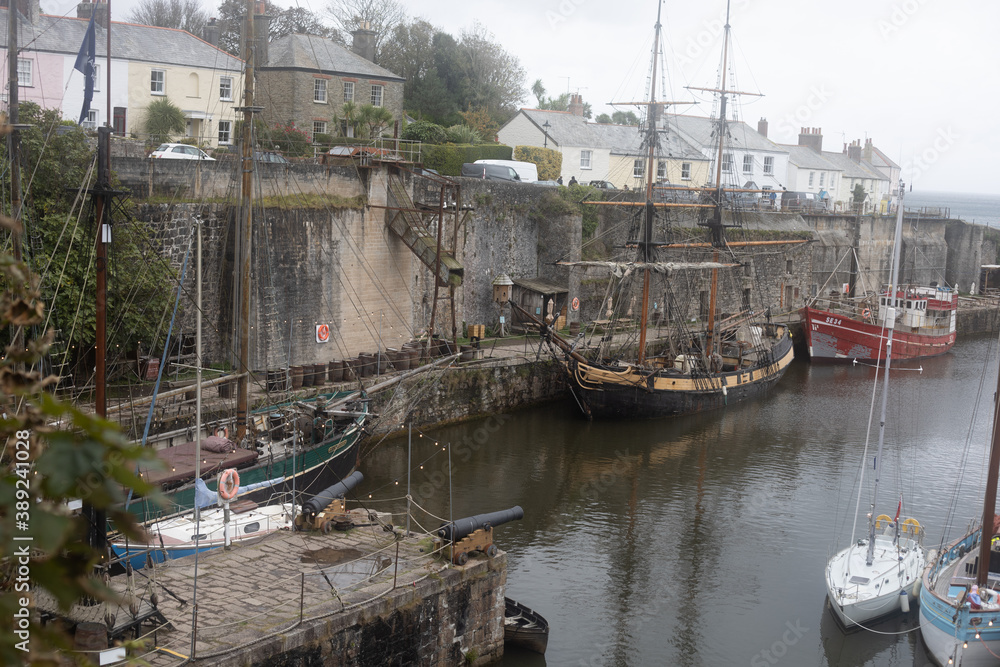 Old-fashioned sailing ships in Charlestown