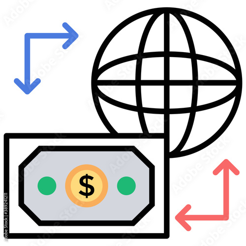 
Doodle icon, international transaction, wire transfer 
