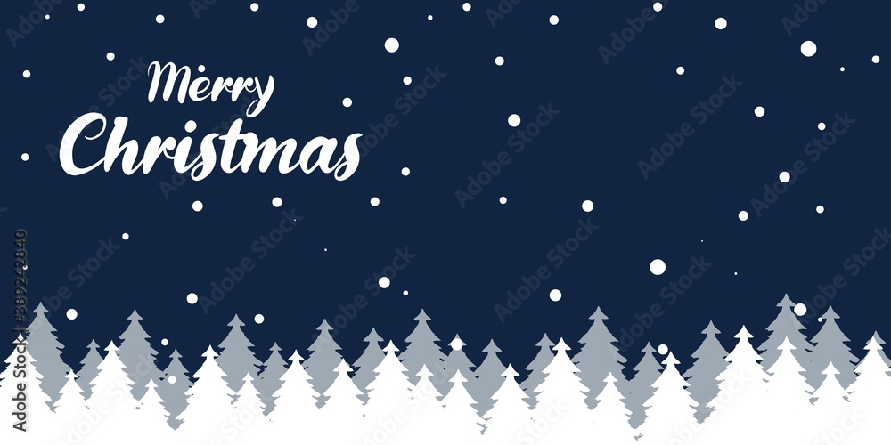 Naklejka premium Christmas vector background. Winter is coming. Snowy night with first, coniferous forest, light garlands, falling snow, Woodland landscape for winter and new year holidays. Holiday winter landscape.