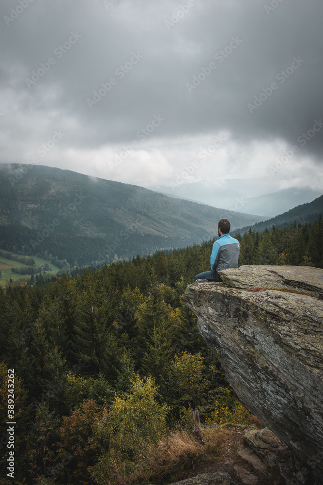 Alone in the nature with the best view of moody mountains