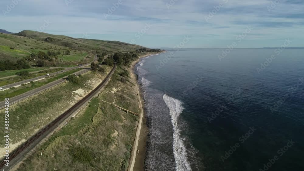 Highway 101 and Railway Point Conception California Drone View Highway 101 and Railway Point Conception California Drone View