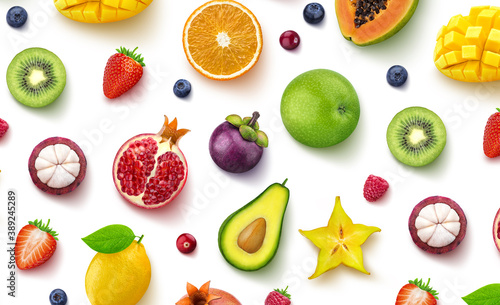 Tropical fruits and berries pattern photo
