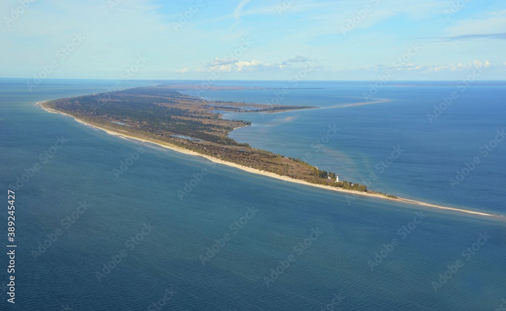 Aerial view of the tip of Long Point hamlet on the north shore of Lake Erie, part of Norfolk County in the province of Ontario, Canada