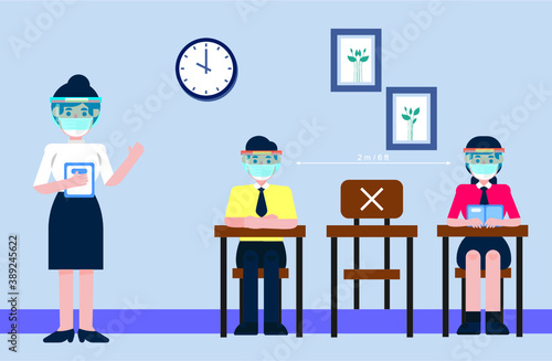 Social distancing in schools for the students in class room
