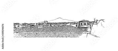 Building view with landmark of Catania is the second largest city in Italy. Hand drawn sketch illustration in vector. photo