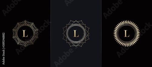 Golden Emblem Letter L Luxury Decoration Initial Logo Icon, Elegance Set Gold Ornate Emblem Deco Vector Design